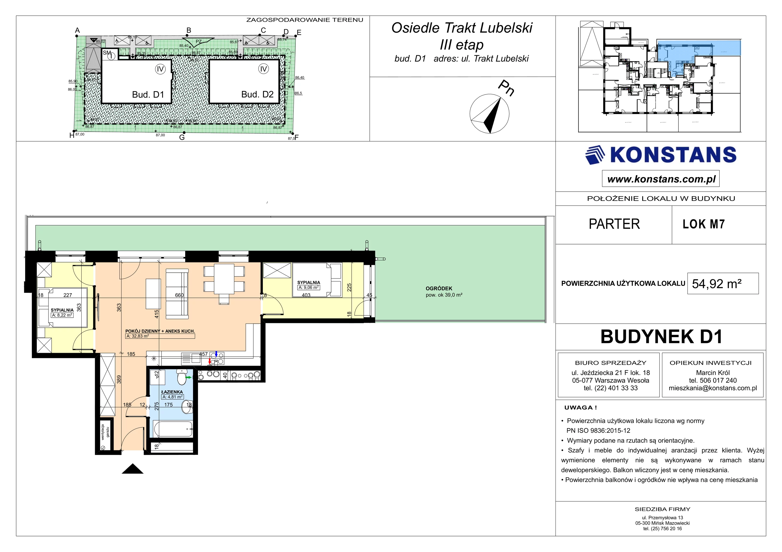 3 pokoje, mieszkanie 54,92 m², parter, oferta nr D1.7, Trakt Lubelski Etap III, Warszawa, Wawer, Zbytki, ul. Trakt Lubelski 181C/181D